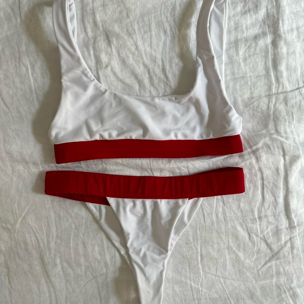 Red and White Bikini Set